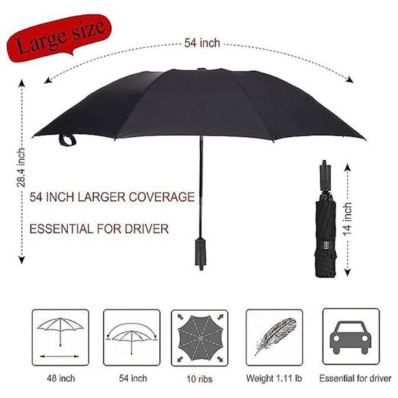 Compact Reverse Folding Umbrella Auto Windproof Travel Umbrella U2.1 Black - Picture 6 of 6